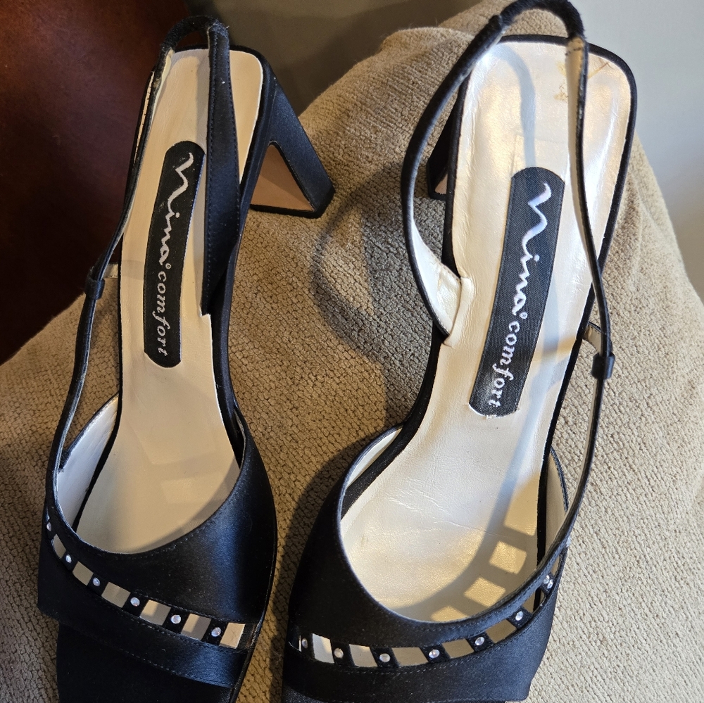 Nina Black Satin Women's Heels